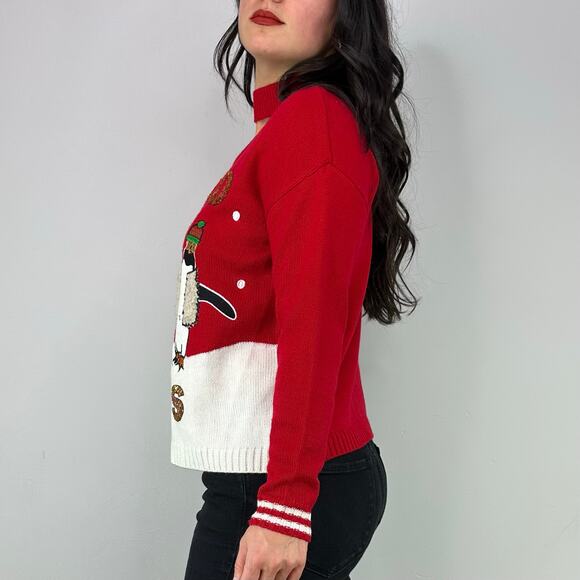 Hooked Up "#Squad Goals" Red Ugly Christmas Sweater Sequins - Picture 4 of 8